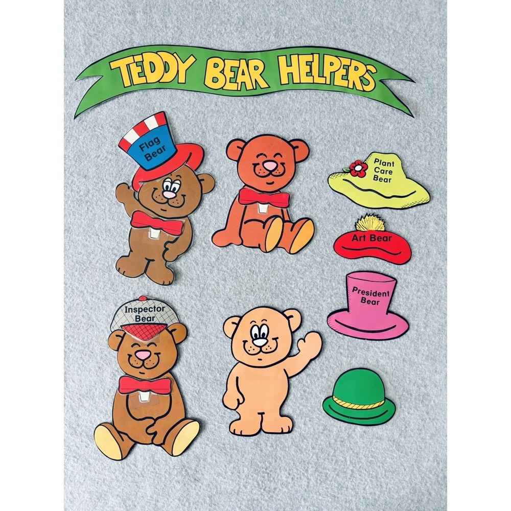 Vintage Teddy Bear‎ Helpers Family Paper Dolls Scene Die Cuts W/Hats Decor